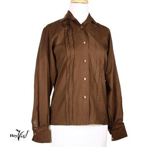 Vintage Mr Alex Shirt Dark Brown Button Up w Fold Up Cuffs Size M/L - Hey Viv